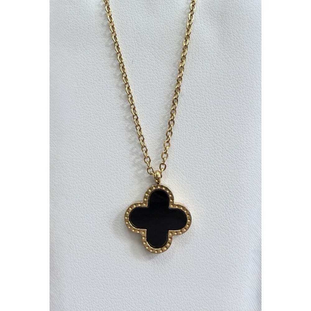 Gold Tone Yellow Stainless Steel Clover Charm Pendant Necklace